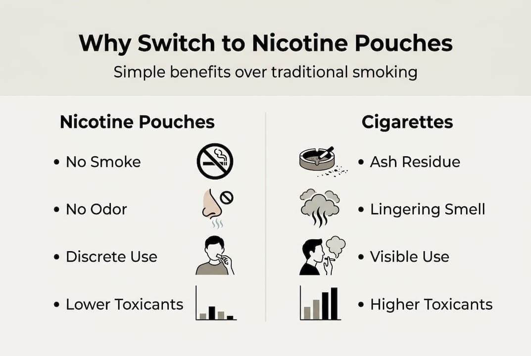 Infographic comparing nicotine pouches and cigarettes