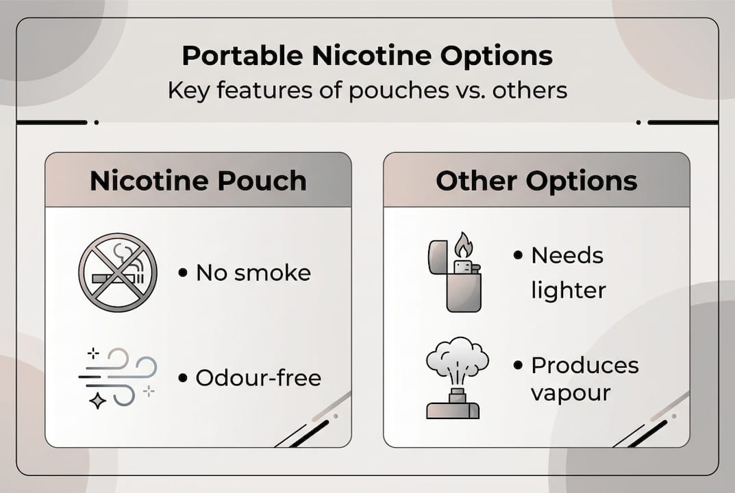 Infographic comparing nicotine pouch portability