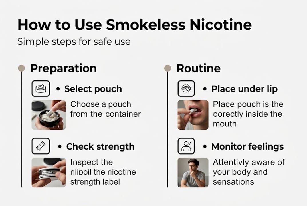 Infographic outlining smokeless nicotine step workflow