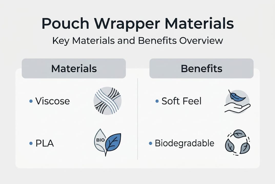 Infographic of pouch wrapper materials and benefits