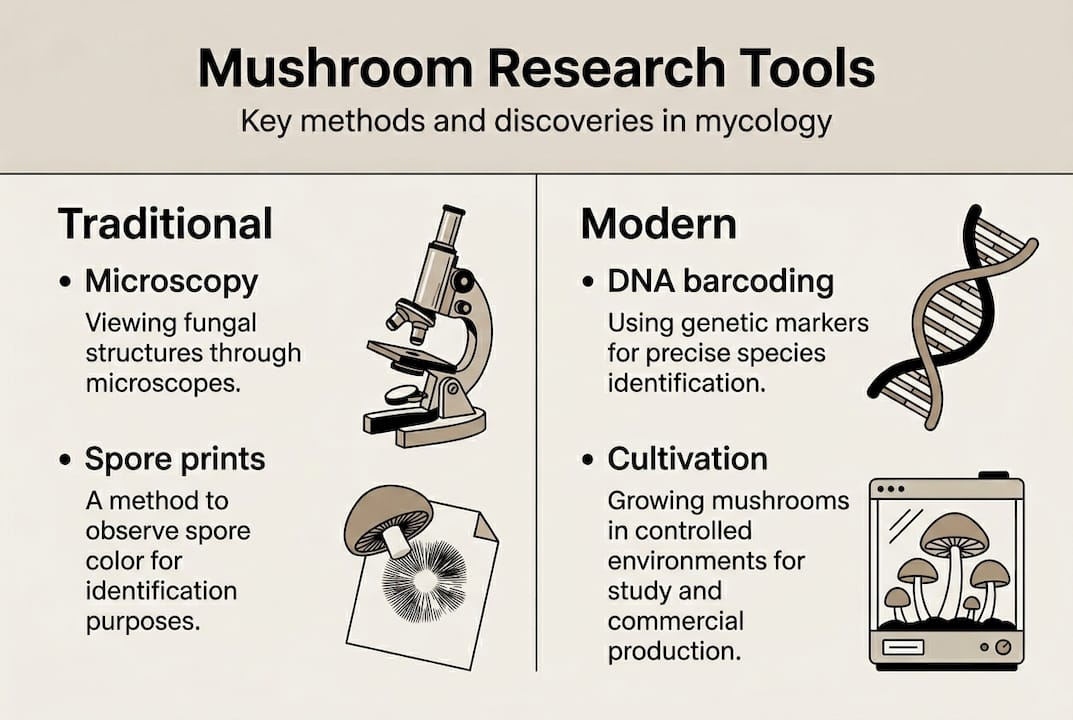 Infographic showing mushroom research tools