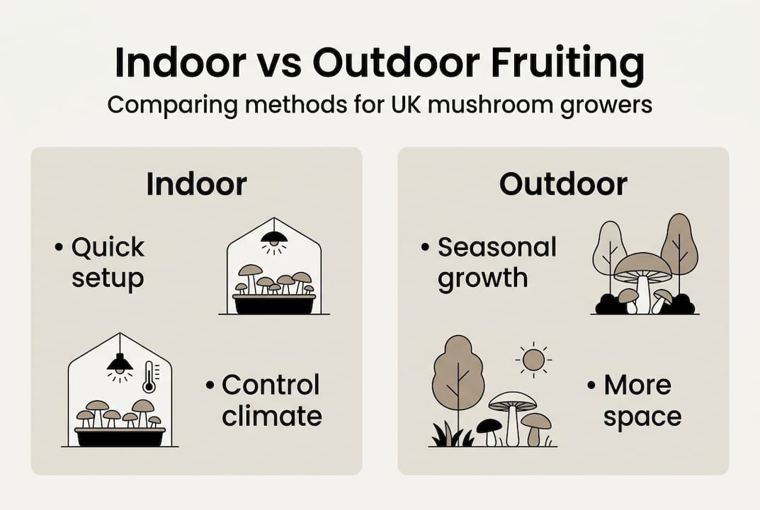 Infographic comparing indoor and outdoor fruiting