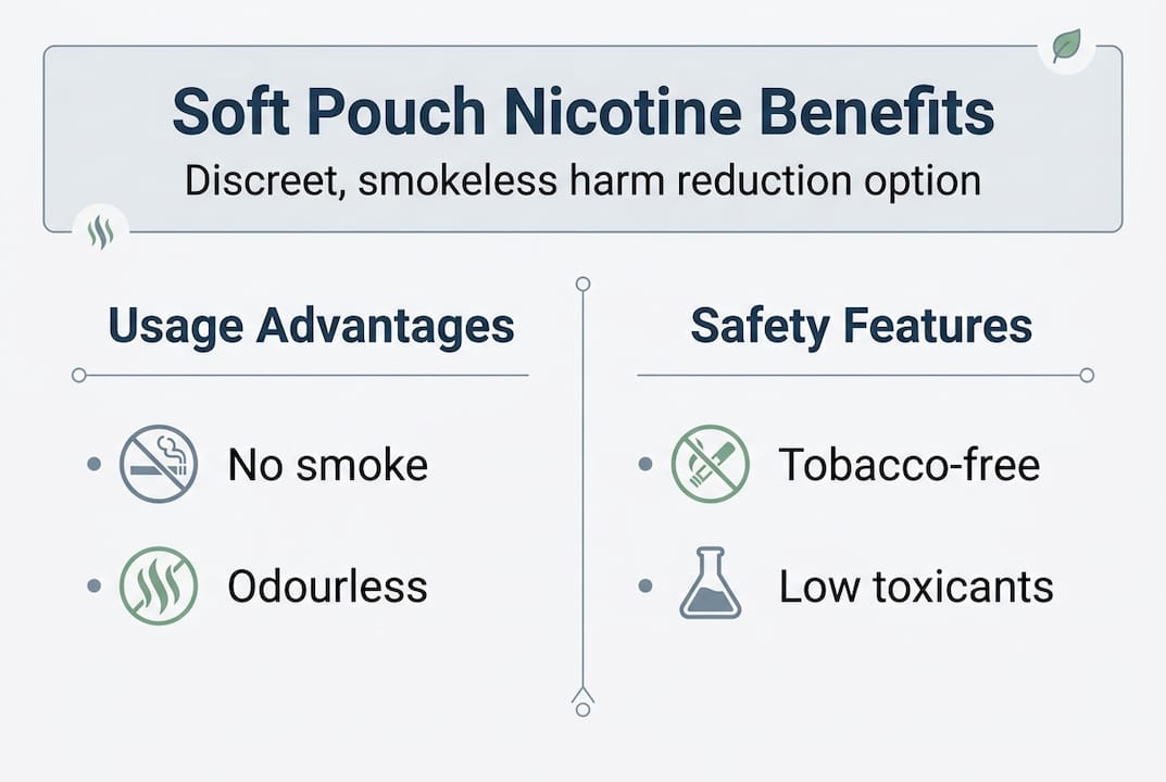 Infographic with soft pouch nicotine advantages