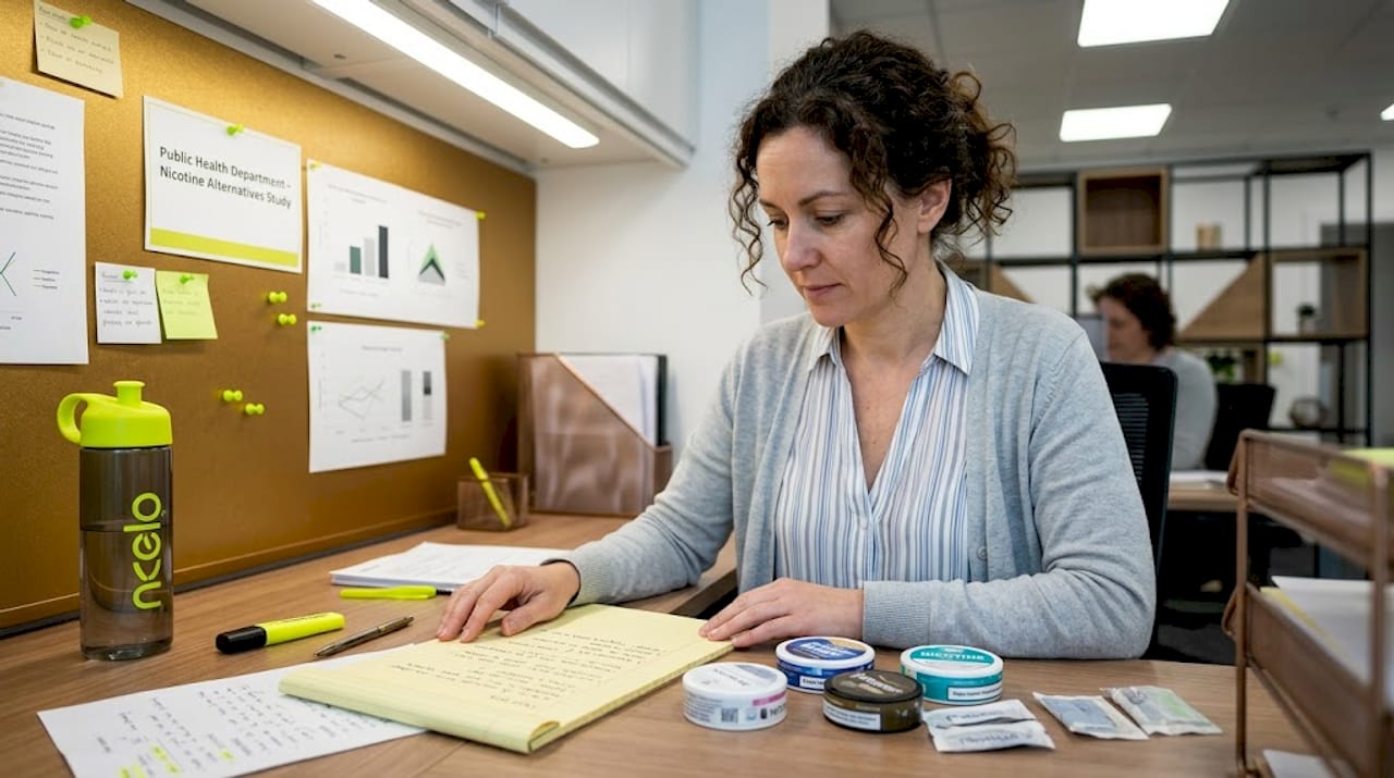 Public health expert reviewing nicotine pouches