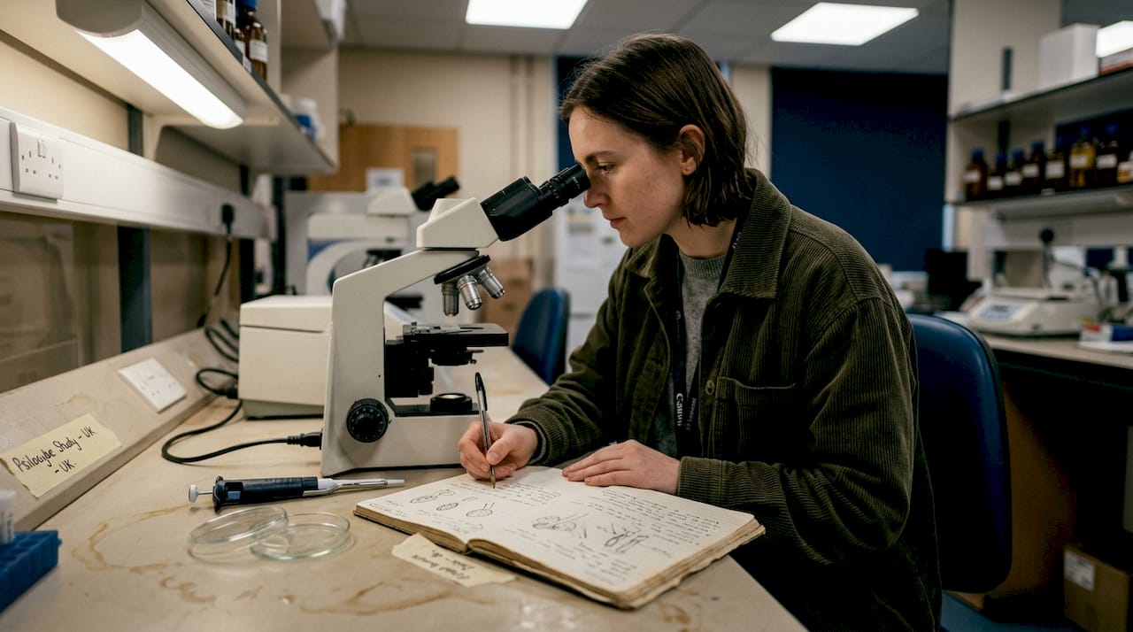 Lab researcher studies psilocybe spores