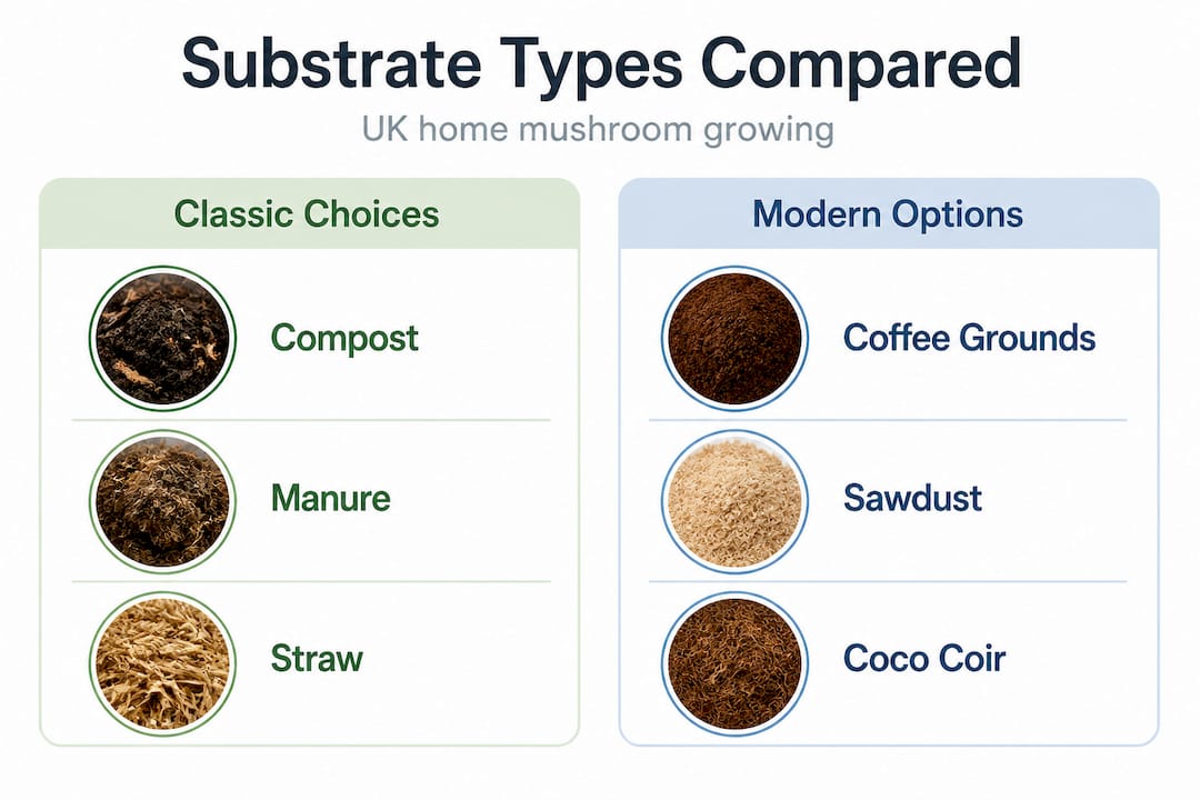 Infographic comparing mushroom substrate types