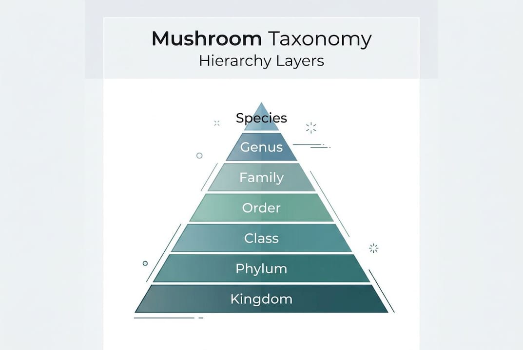 Infographic mushroom taxonomy ranked hierarchy pyramid