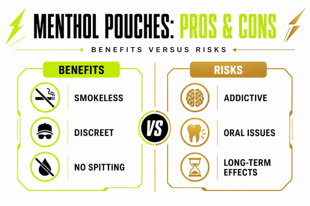 Infographic comparing menthol pouch pros and cons