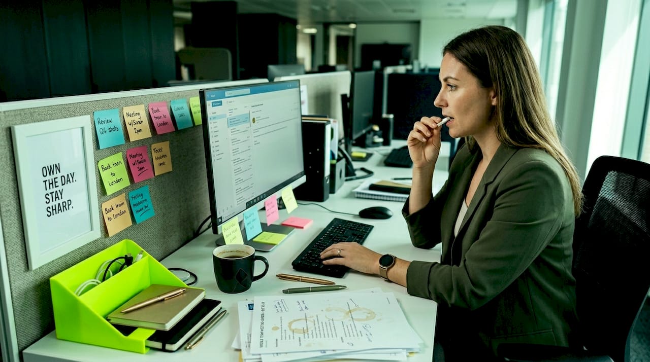 Woman uses nicotine pouch discreetly at work