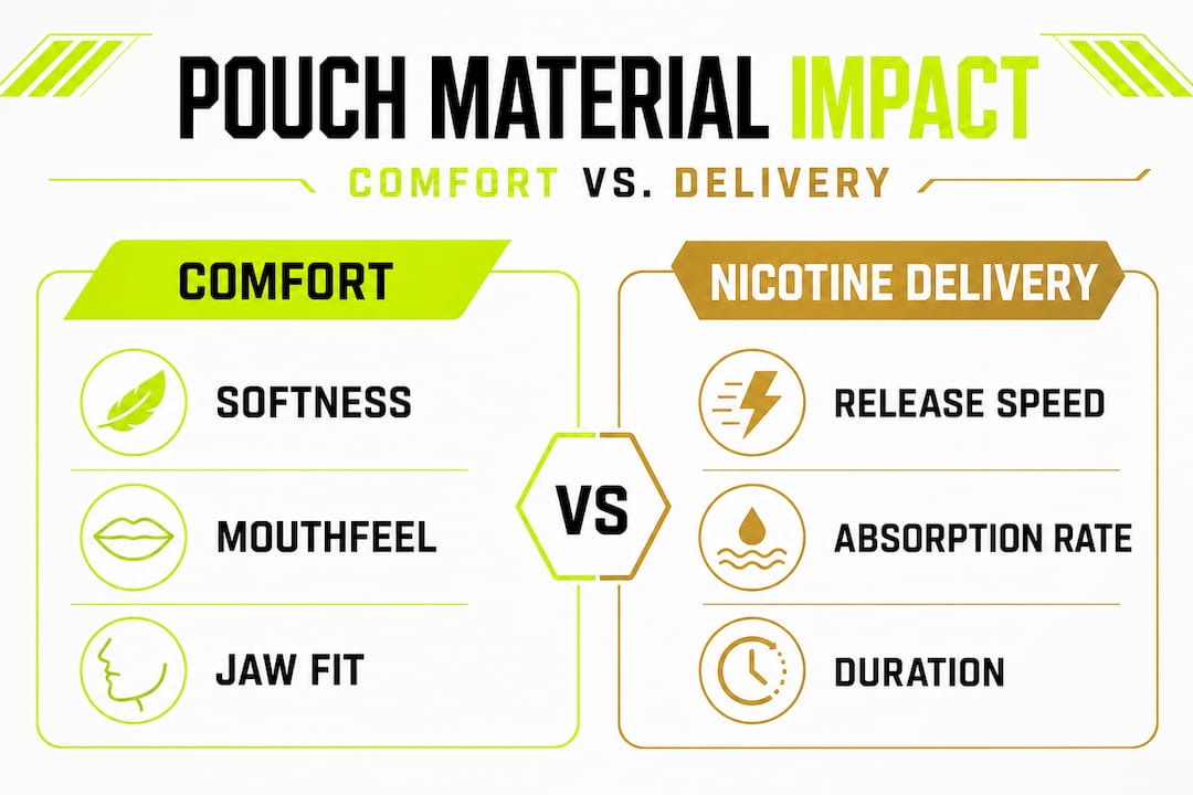 Infographic comparing pouch comfort and delivery factors