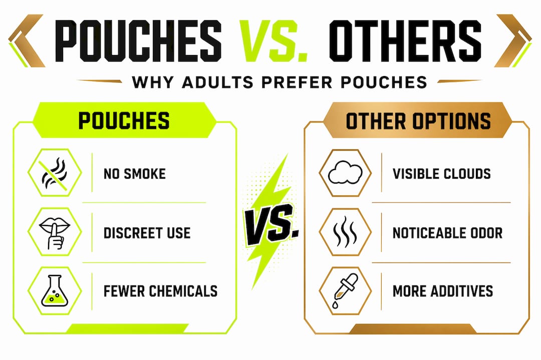 Infographic comparing pouches and other nicotine options