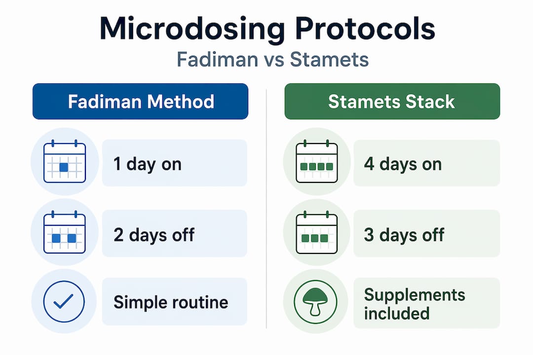 Infographic comparing Fadiman and Stamets protocols