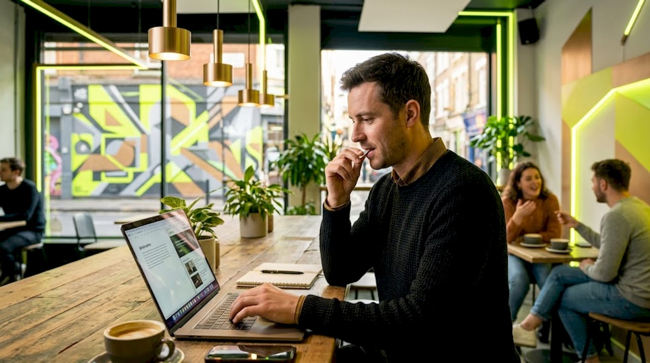 Man using nicotine pouch in shared office