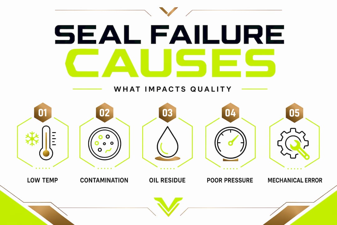 Infographic listing main causes of pouch seal failure