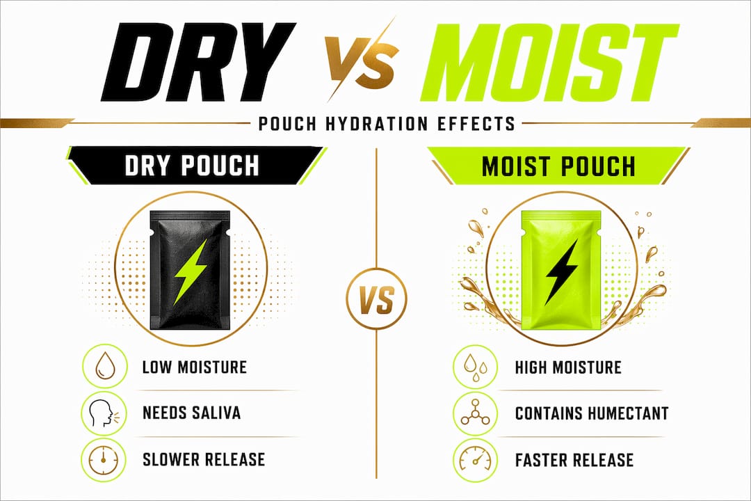 Infographic comparing dry and moist pouch hydration