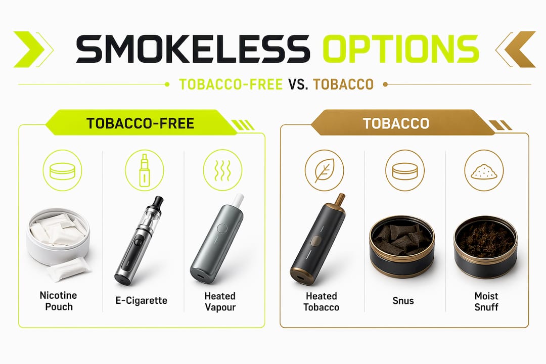 Infographic comparing smokeless alternative categories