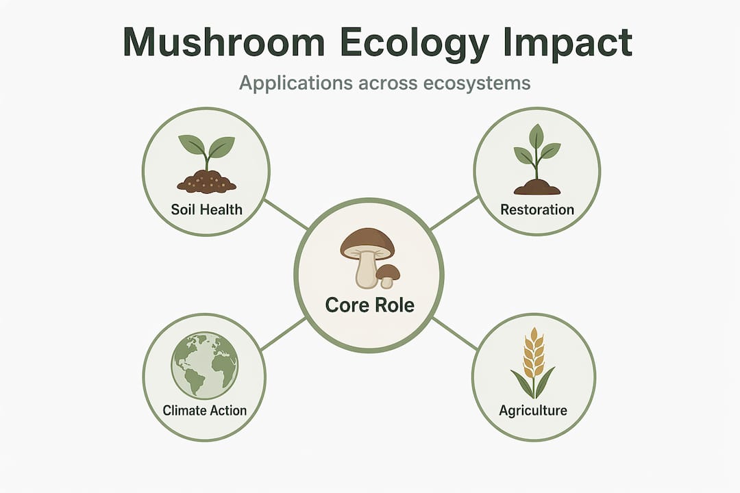 Infographic showing key mushroom ecology applications
