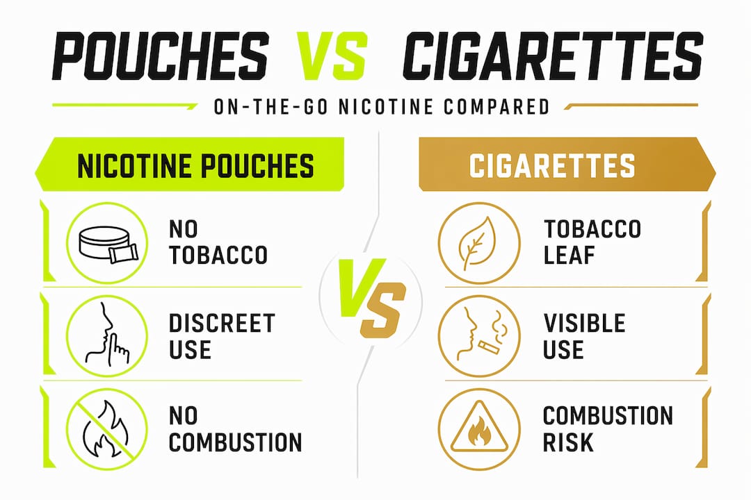 Infographic comparing nicotine pouches and cigarettes