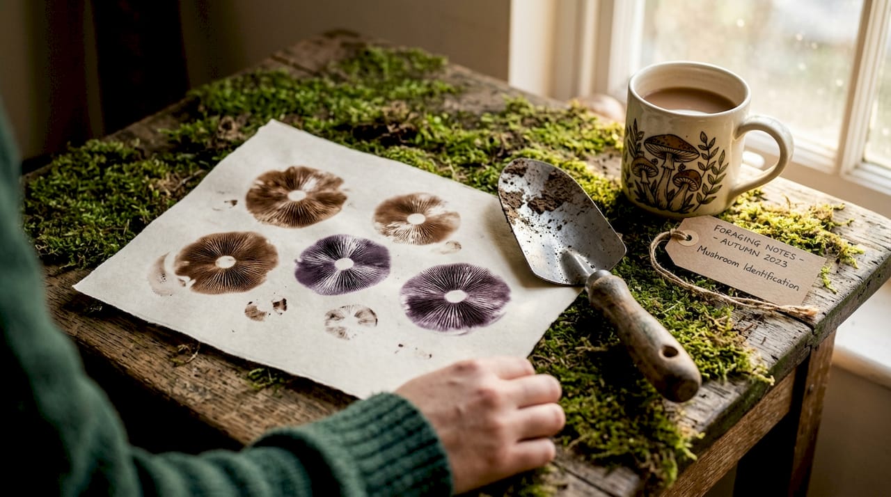 Detailed spore prints on kitchen paper