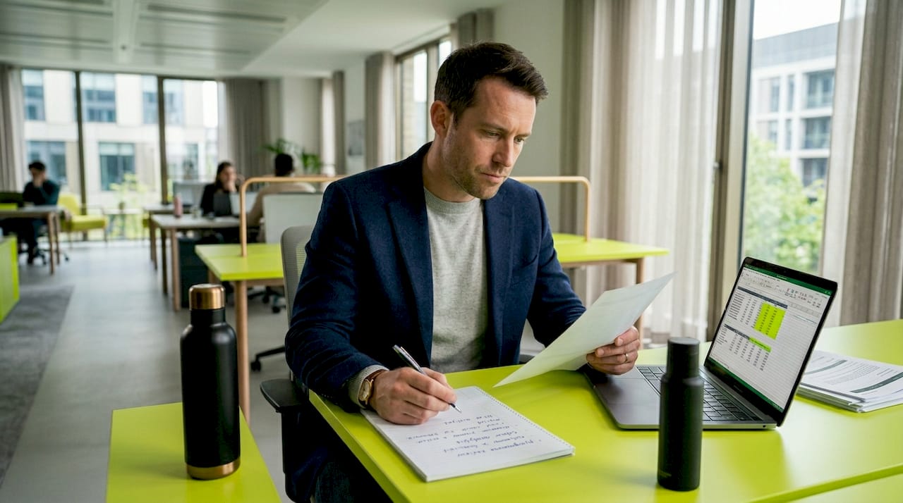 Office worker discreetly chewing nicotine gum