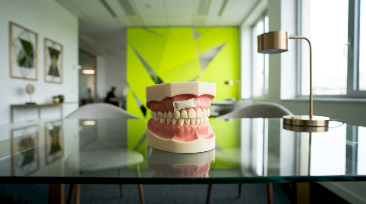 Dental model showing nicotine pouch placement