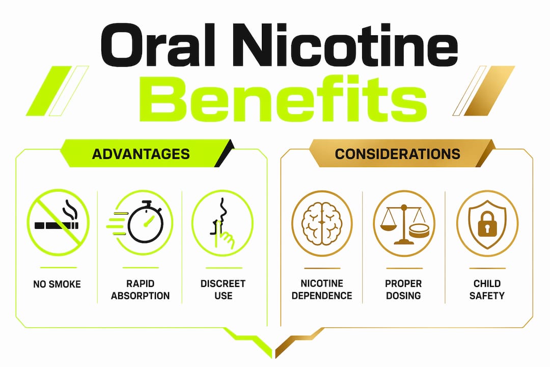 Infographic comparing oral nicotine benefits and considerations