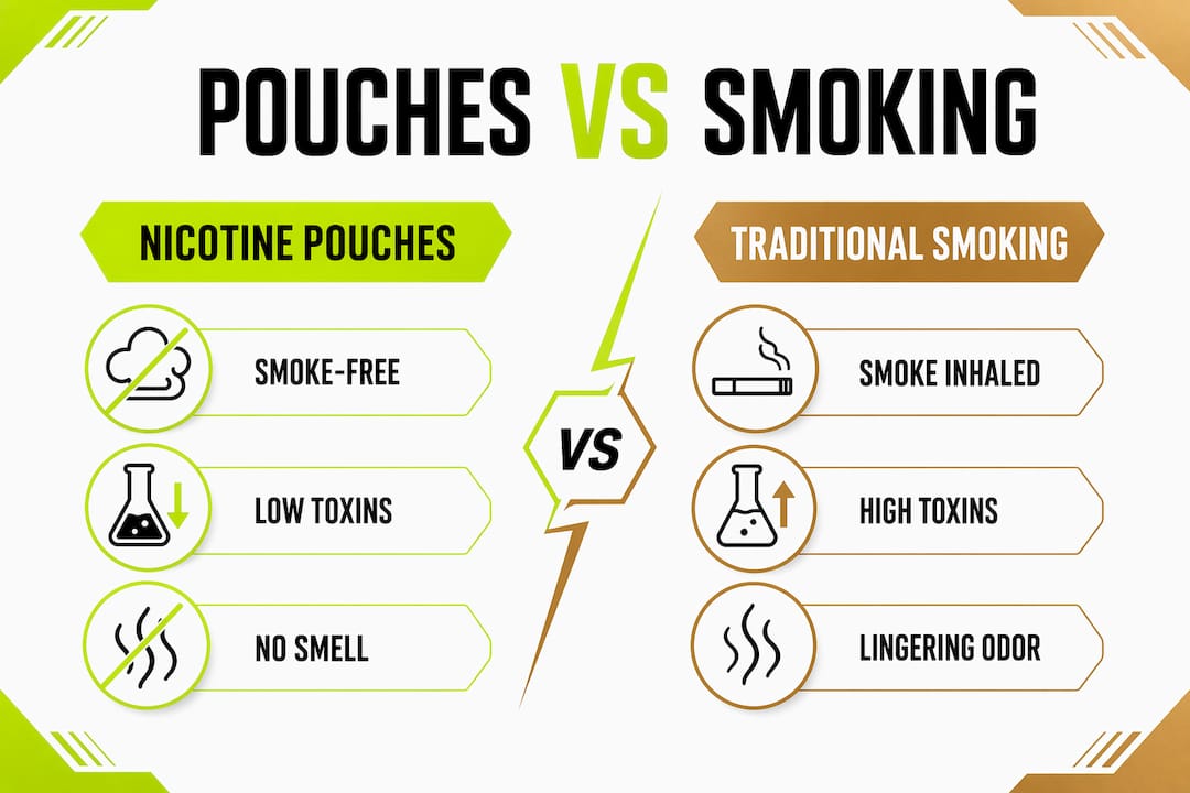 Infographic comparing nicotine pouches and smoking