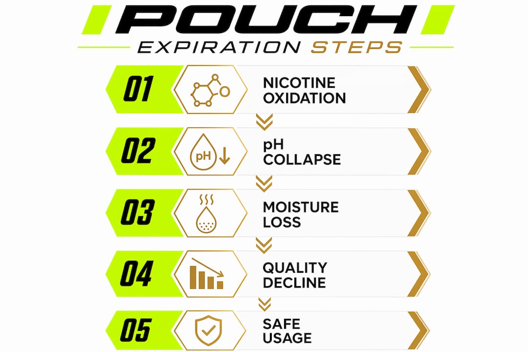 Infographic outlining nicotine pouch expiration process