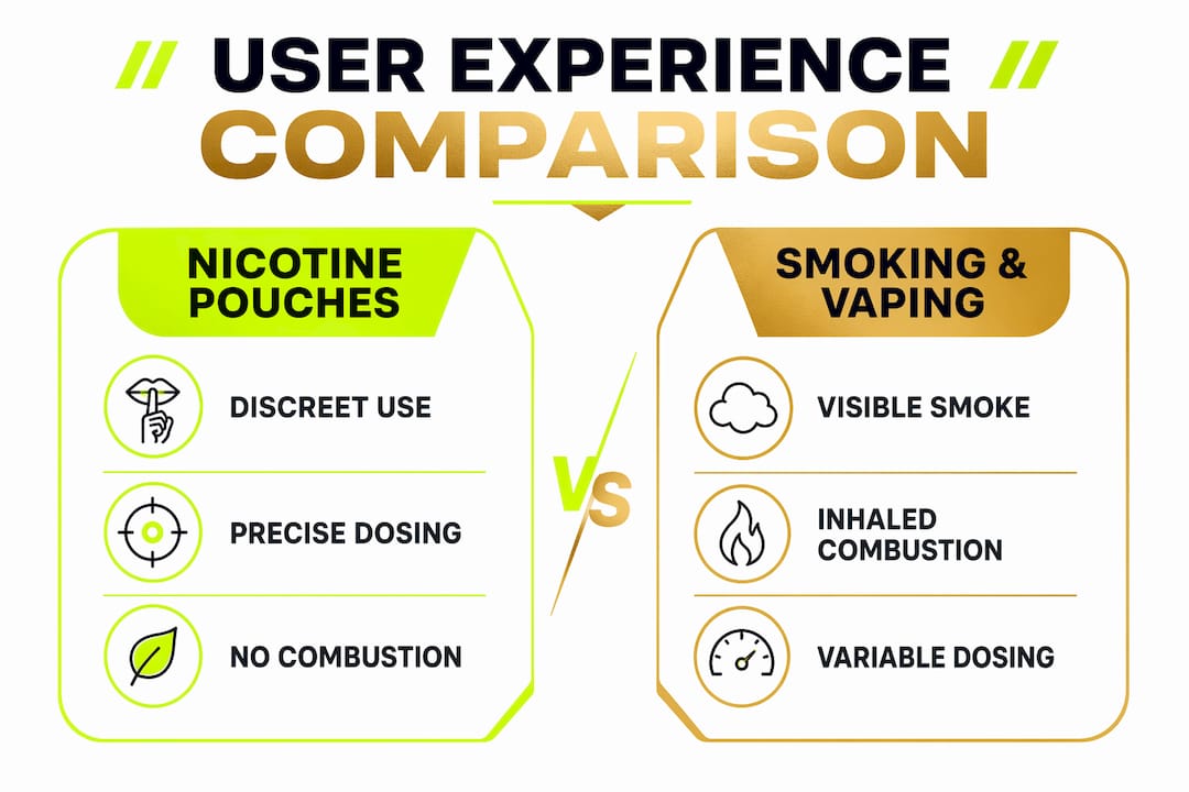 Infographic comparing pouch and smoking user experience