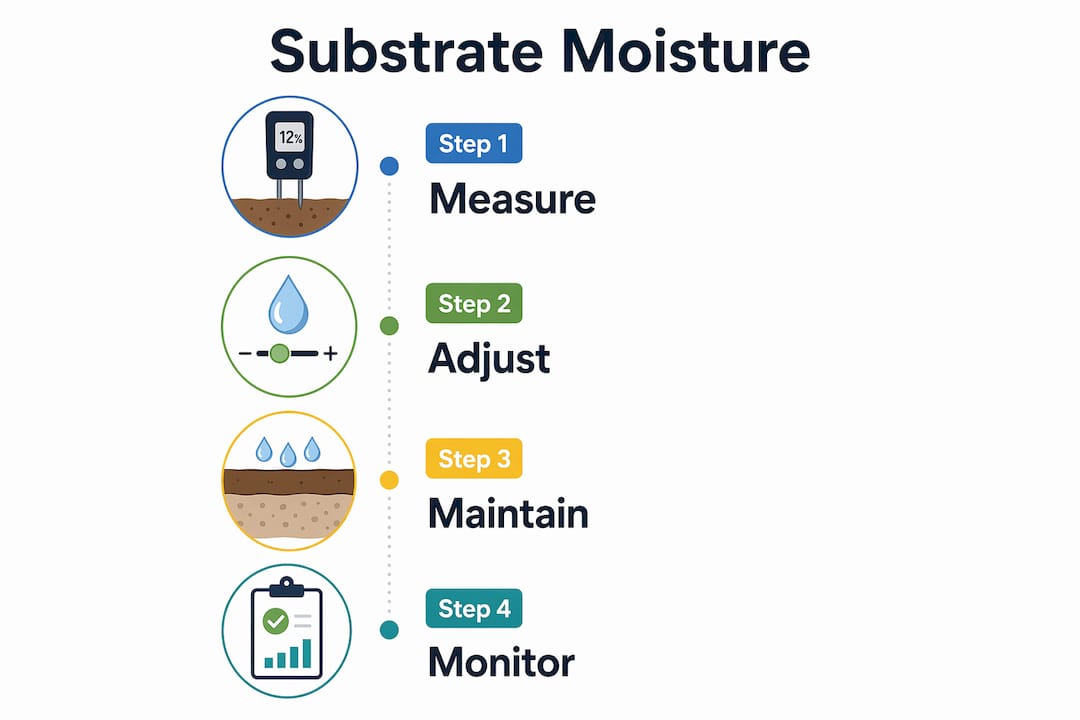 Infographic showing key steps for substrate moisture management