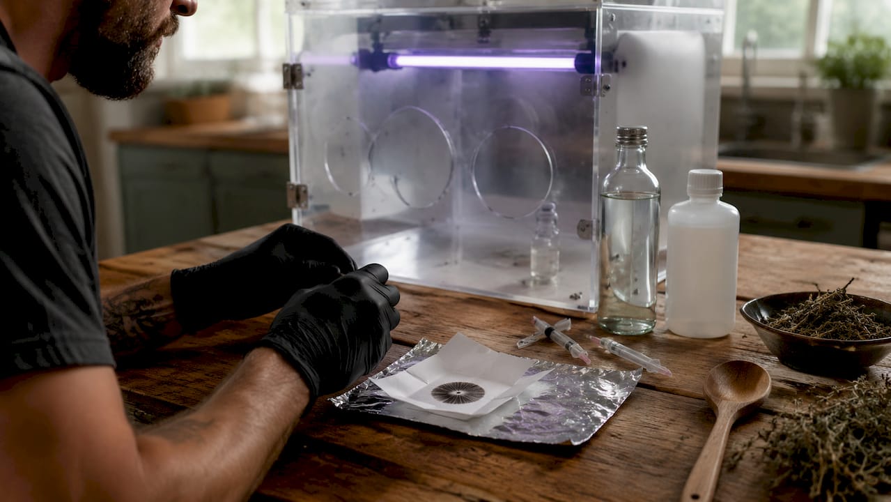 Sterile tools layout for spore rehydration