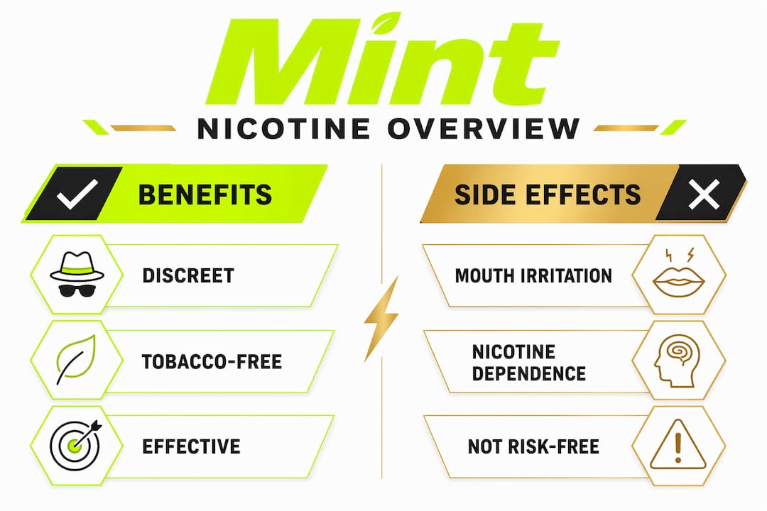 Infographic comparing benefits and side effects of mint nicotine