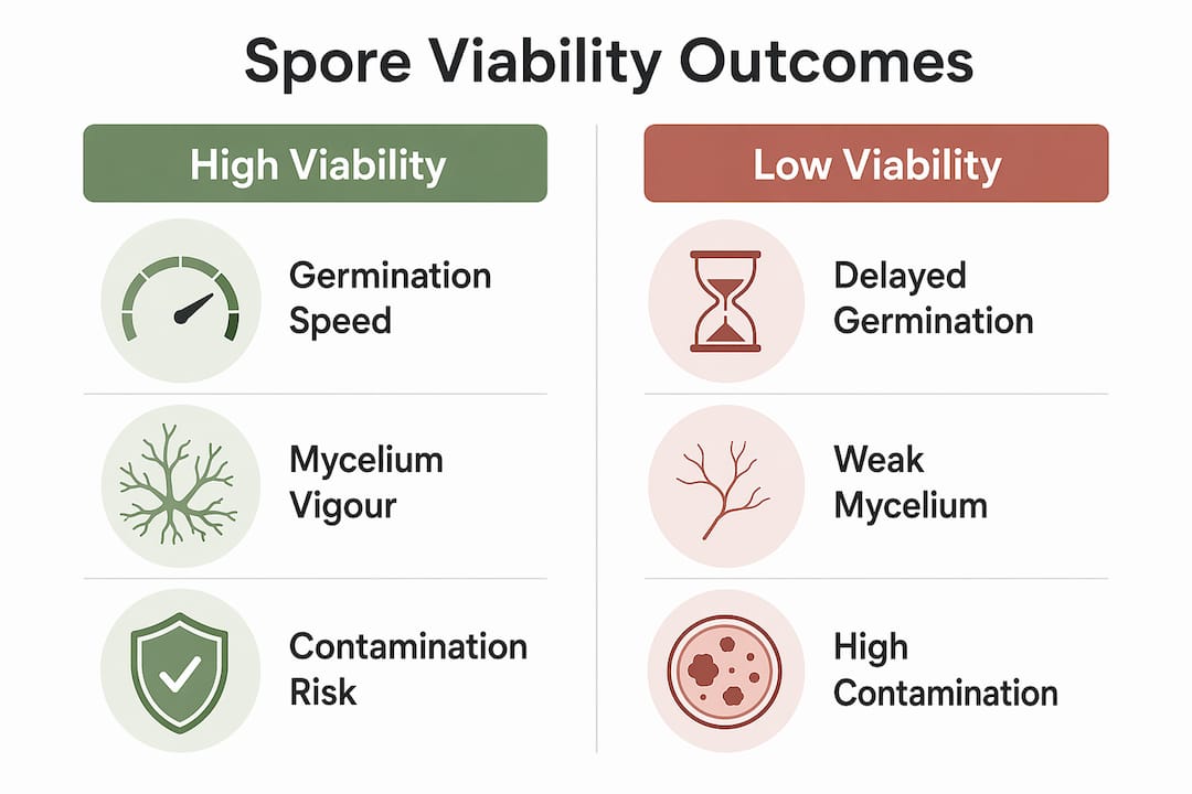 Infographic comparing high and low spore viability effects