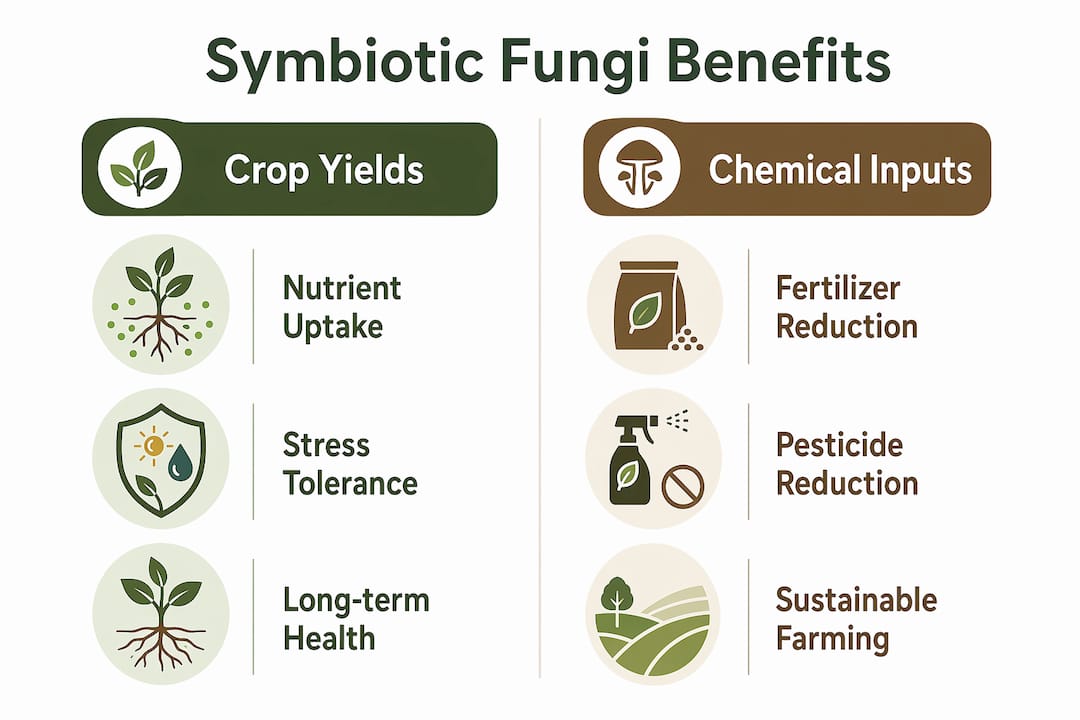 Infographic comparing fungi benefits on crops and chemicals