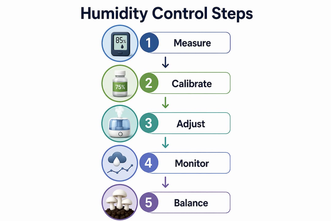 Vertical flow infographic of mushroom humidity steps