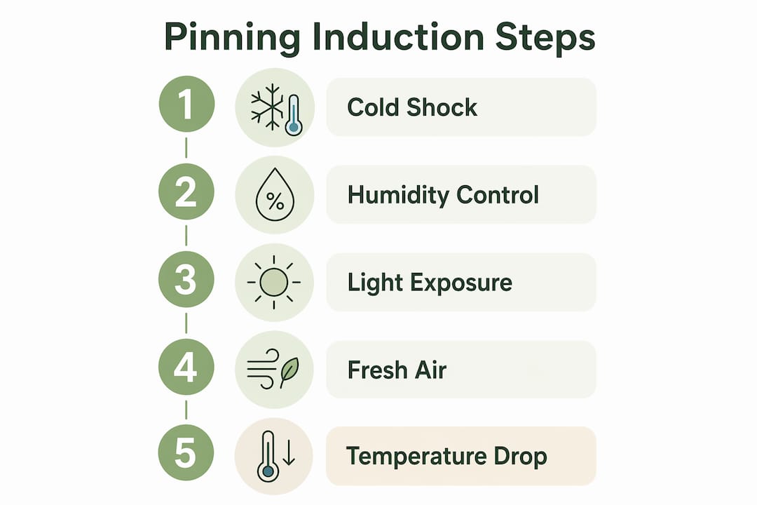 Infographic showing mushroom pinning induction steps