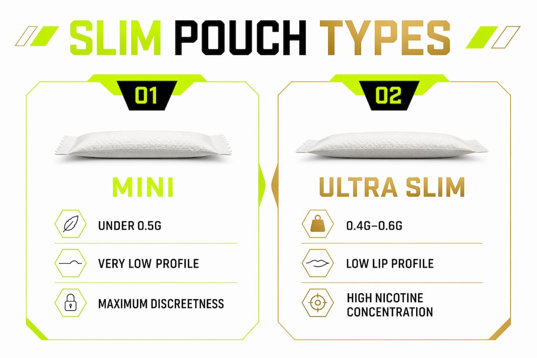 Infographic comparing pouch types mini vs ultra slim