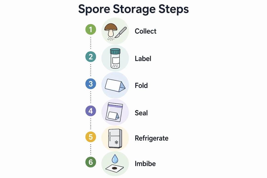 Infographic illustrating steps for spore storage