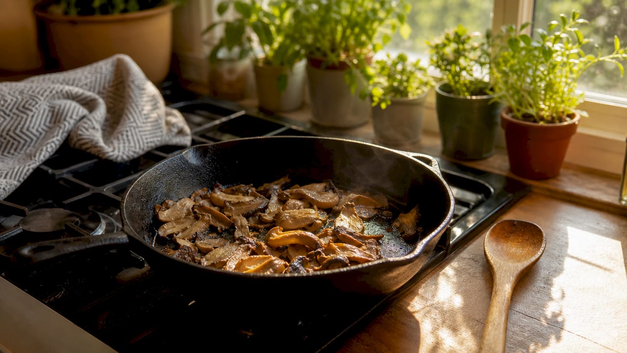 Close-up of fresh oyster mushrooms on cutting board