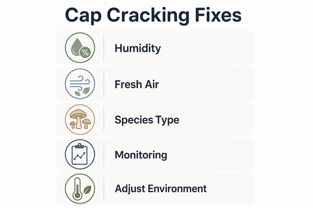 Infographic showing steps to fix mushroom cap cracking