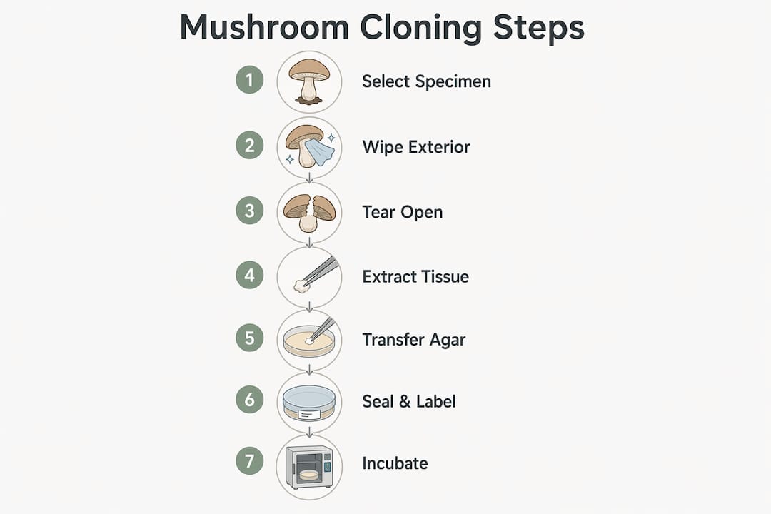 Infographic showing mushroom cloning process steps