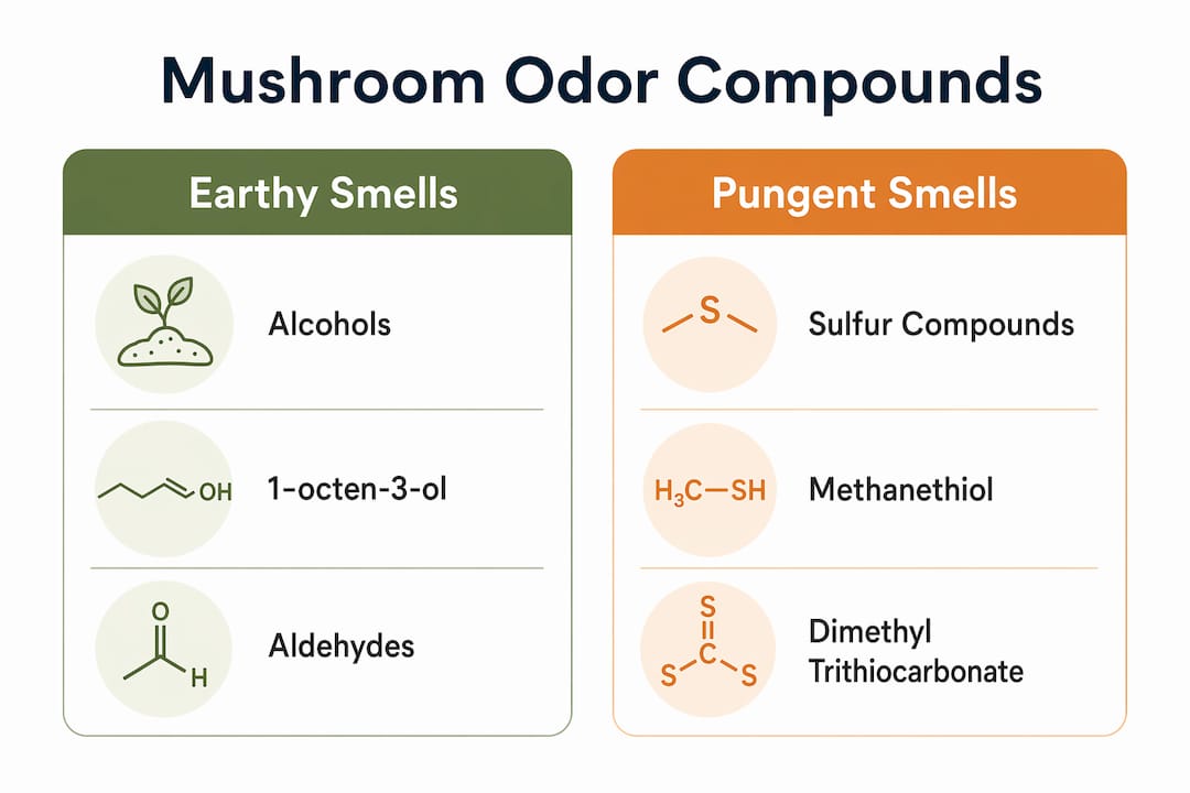 Infographic comparing mushroom odor compound types