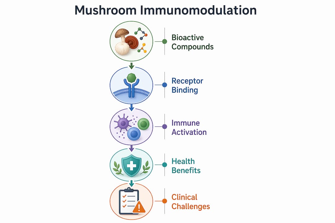 Infographic depicting mushroom immunomodulation process