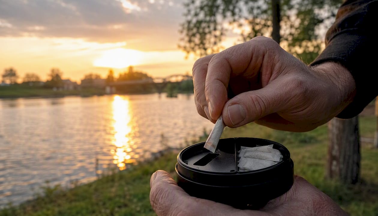 Hand disposing nicotine pouch properly
