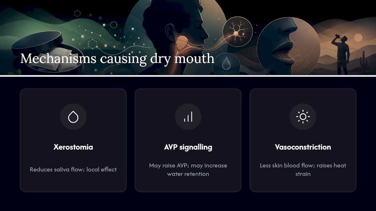 Diagram of dry mouth mechanisms from nicotine pouches