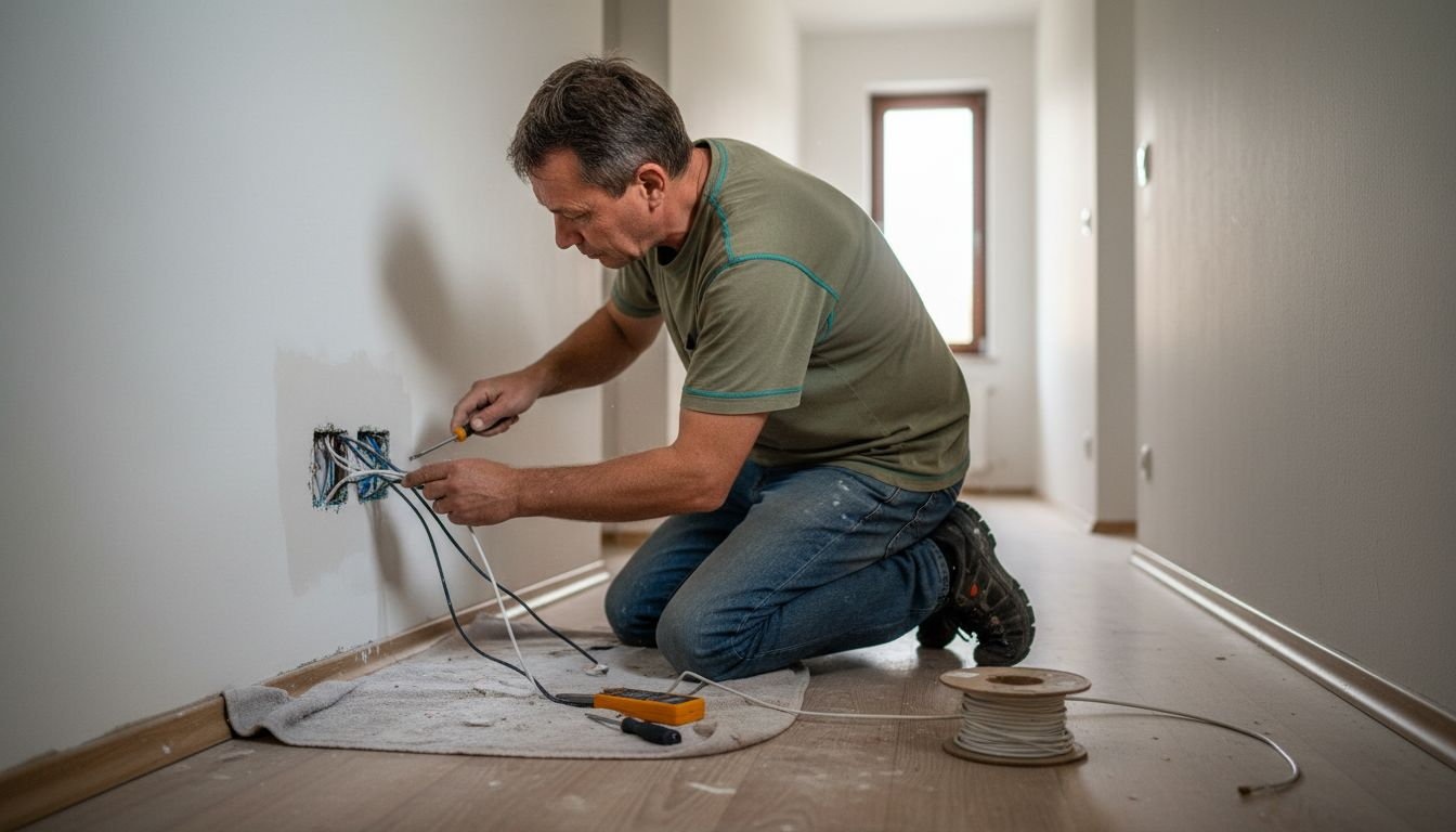 Mojster namešča pametno stikalo na steno.