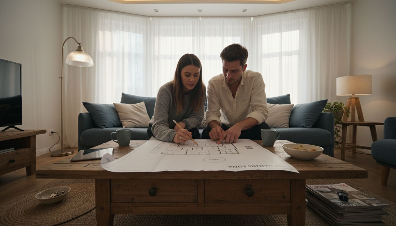 Par razmišlja o namestitvi LED osvetlitve v dnevni sobi.