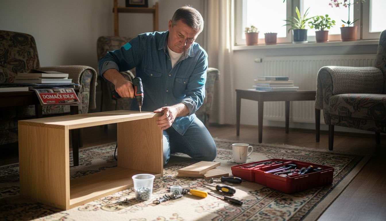 Domači mojster, ki z ročnim orodjem popravlja stvari v stanovanju.