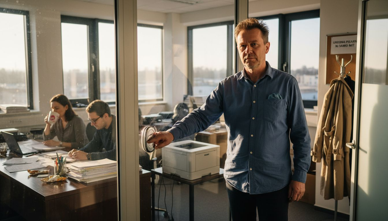 Direktor v pisarni pritisne na brezžični zvonec.