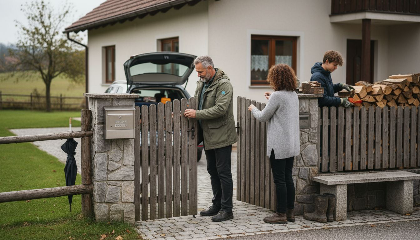 Družina pred hišo poskrbi za varnost in upošteva potrebne zaščitne ukrepe.